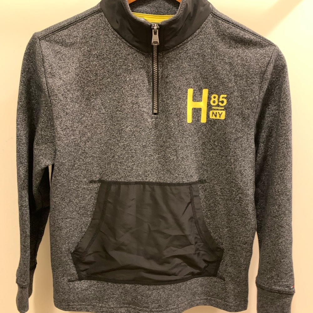 Tommy Hilfiger sweatshirt. Colors grey and green. Size youth medium.